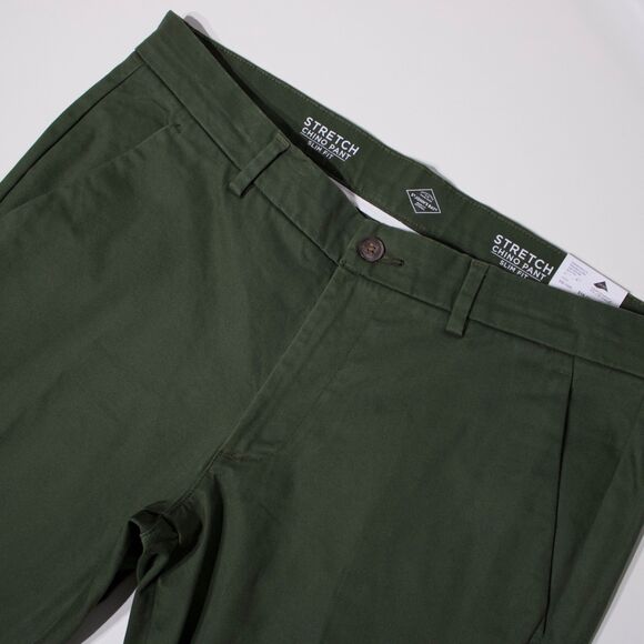 NWT St. John's Bay Stretch Chino Slim Fit Flat Front Pant Army Green Men 36x30 - Picture 5 of 11